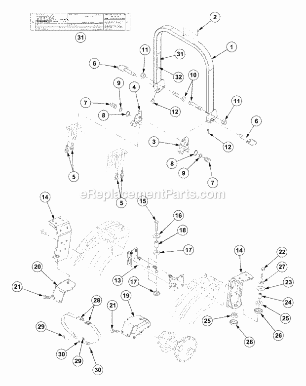 Safety Frame Diagram and Parts List for 7532 54AF44G-710, 54AH44G-710, 54AN44G-710 Cub Cadet Lawn Tractor